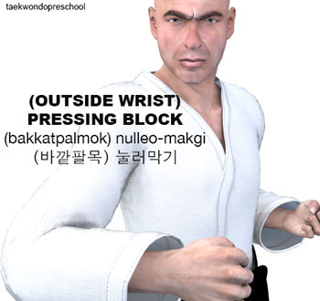 Outside Wrist Pressing Block ( 바깥팔목 눌러막기 bakkatpalmok nulleo-makgi )