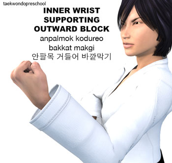 Inner Wrist Supporting Outward Block ( 안팔목 거들어 바깥막기 anpalmok-kodureo-bakkat-makgi )