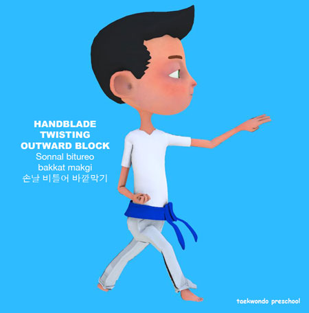 Hand Blade Twisting Outward Block ( 손날 비틀어 바깥막기 sonnal-bitureo-bakkat-makgi )