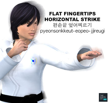 Flat Fingertips Horizontal Strike ( 편손끝 엎어찌르기 pyeonsonkkeut-eopeo-jjireugi )