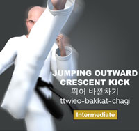Jumping Outward Crescent Kick ( 뛰어 바깥차기 ttwieo-bakkat-chagi )