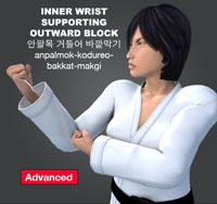 Inner Wrist Supported Outward Block ( 안팔목 거들어 바깥막기 anpalmok-kodureo-bakkat-makgi )