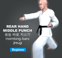 Rear Hand Middle Punch ( 몸통 바로 지르기 momtong-baro-jireugi )