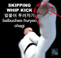 Skipping Whip Kick ( 발붙여 후려차기 balbucheo-huryeo-chagi )