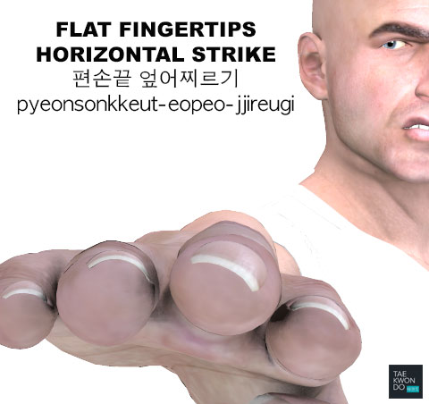 Flat Fingertips Horizontal Strike ( 편손끝 엎어찌르기 pyeonsonkkeut eopeo-jjireugi )